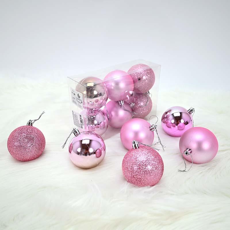 Новогодишни лампиони розеви 6/1 пластични 7цм