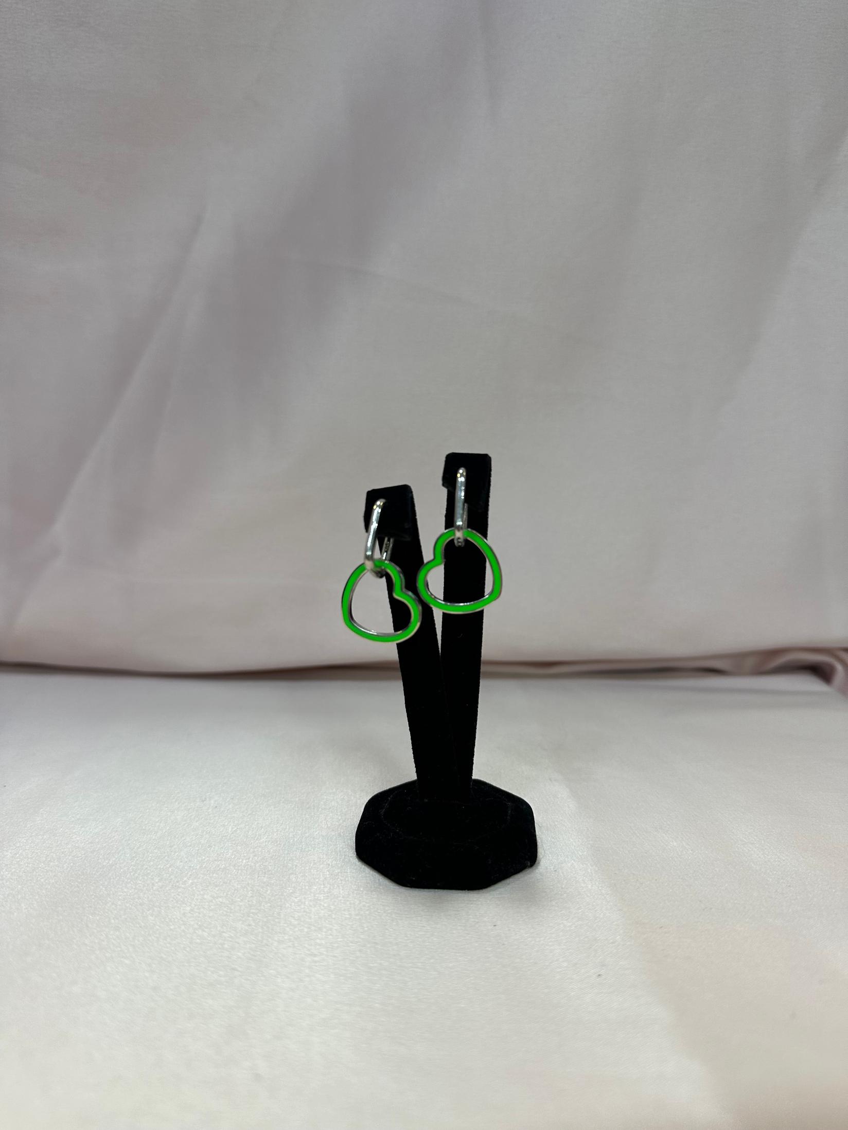 SILVER 925 Сребрени Обетки Срце, Зелена