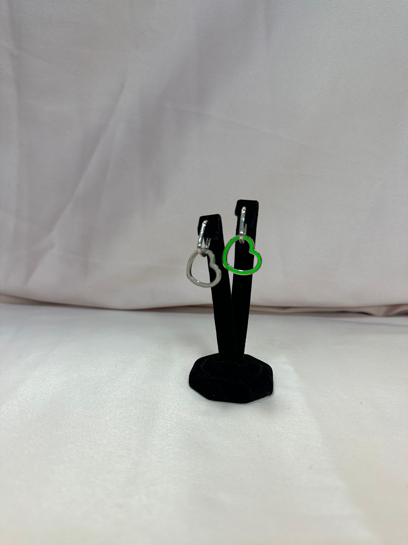 SILVER 925 Сребрени Обетки Срце Двобојно, Зелена