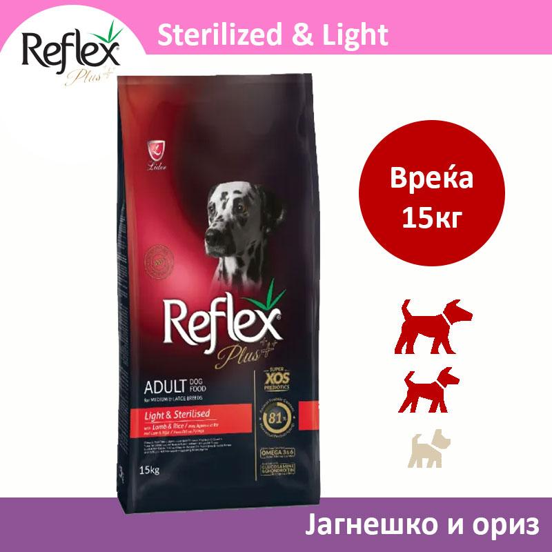 Reflex+ Sterilized & Light Сува храна за Кастрирани кучиња со Јагнешко и ориз [Вреќа 15кг]