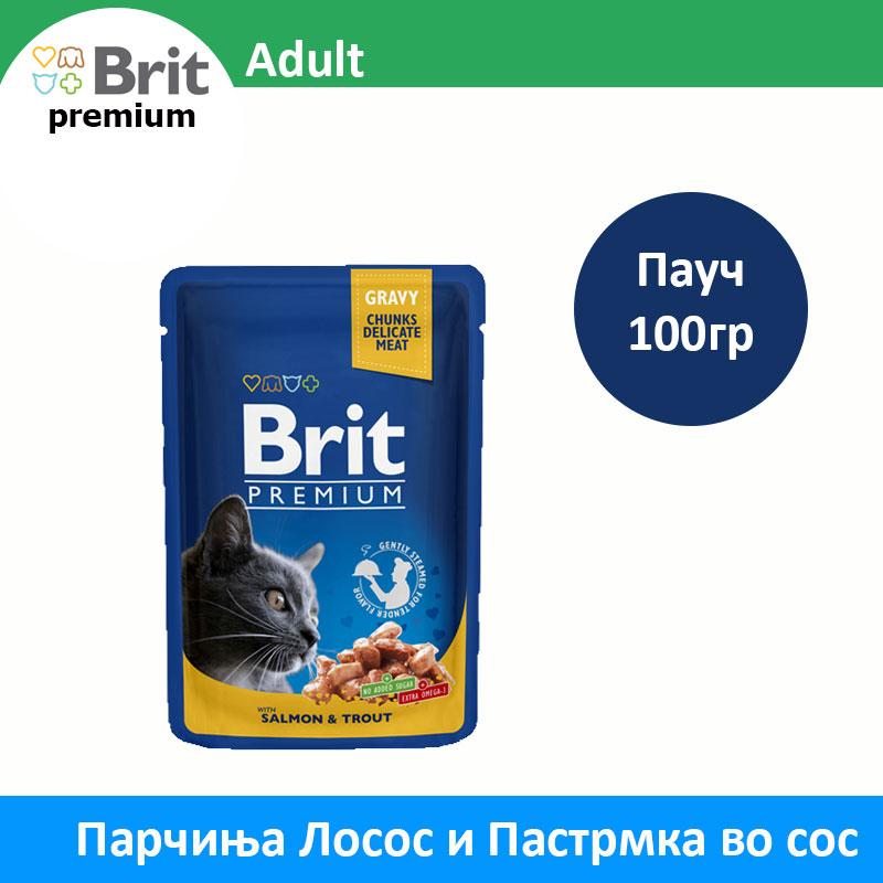 Brit Premium Adult Парчиња Лосос и Пастрмка во сос [Кесичка 100гр]