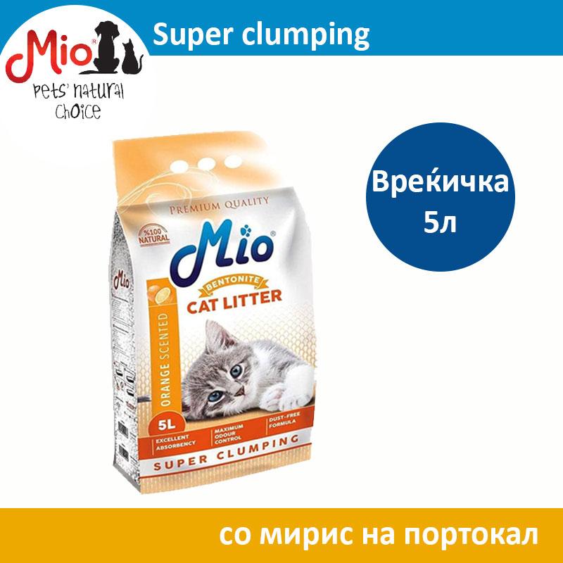 Mio Super Clumping Песок за мачки со мирис на Портокал [Вреќичка 5л]