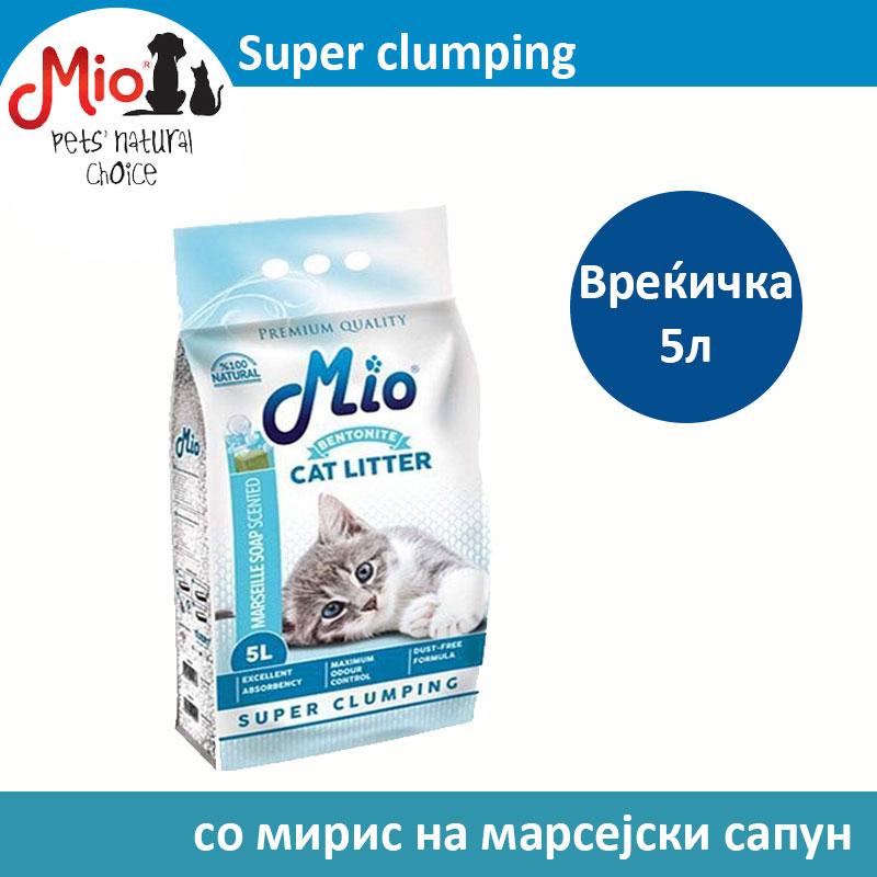 Mio Super Clumping Песок за мачки со мирис на Марсејски сапун [Вреќичка 5л]