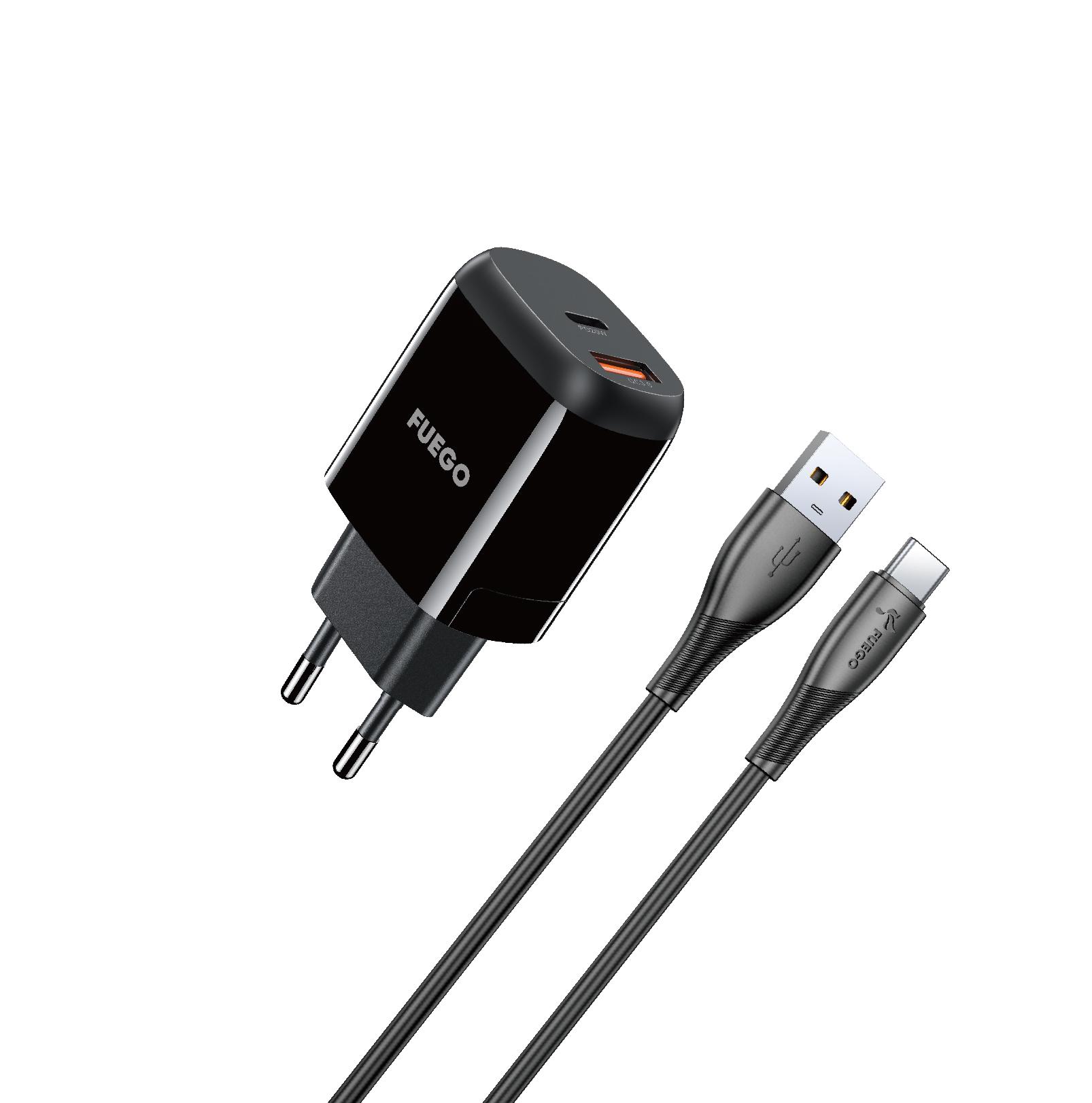 FUEGO Полнач 20W + кабел TYPE C 1m,  (FGC20W) Црн