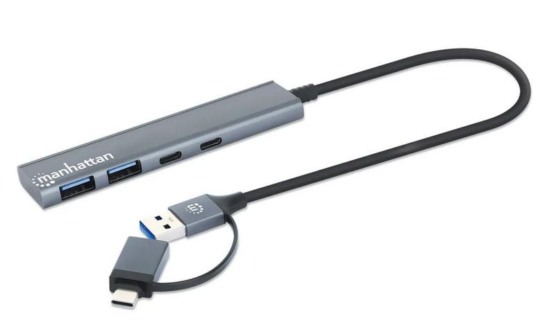 Manhattan 4-Port Type-C / Type-A Combo Hub 2x2, USB-C Male and USB-A Male