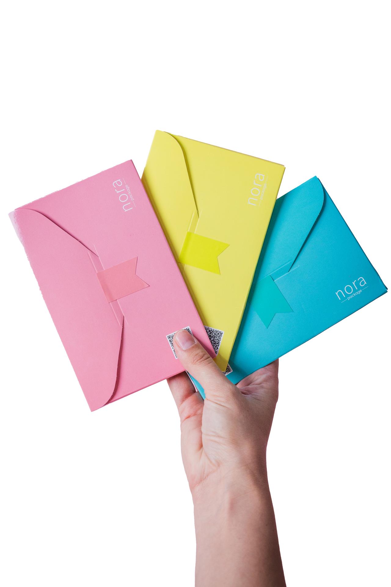 Nora package Сет од три мали плика розева, жолта и ментол сина боја