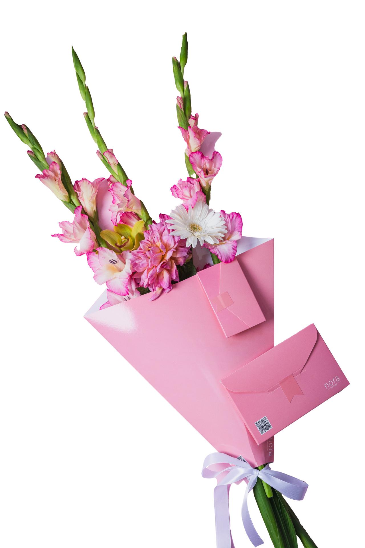 Nora package Сет од декоративно пакување за цвеќе розево и мал плик розев