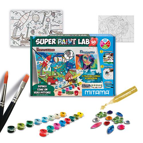 MITAMA Креативен Сет , 16 Акрилни Бои + Четки+ Лепило, Super Paint Lab, 62957
