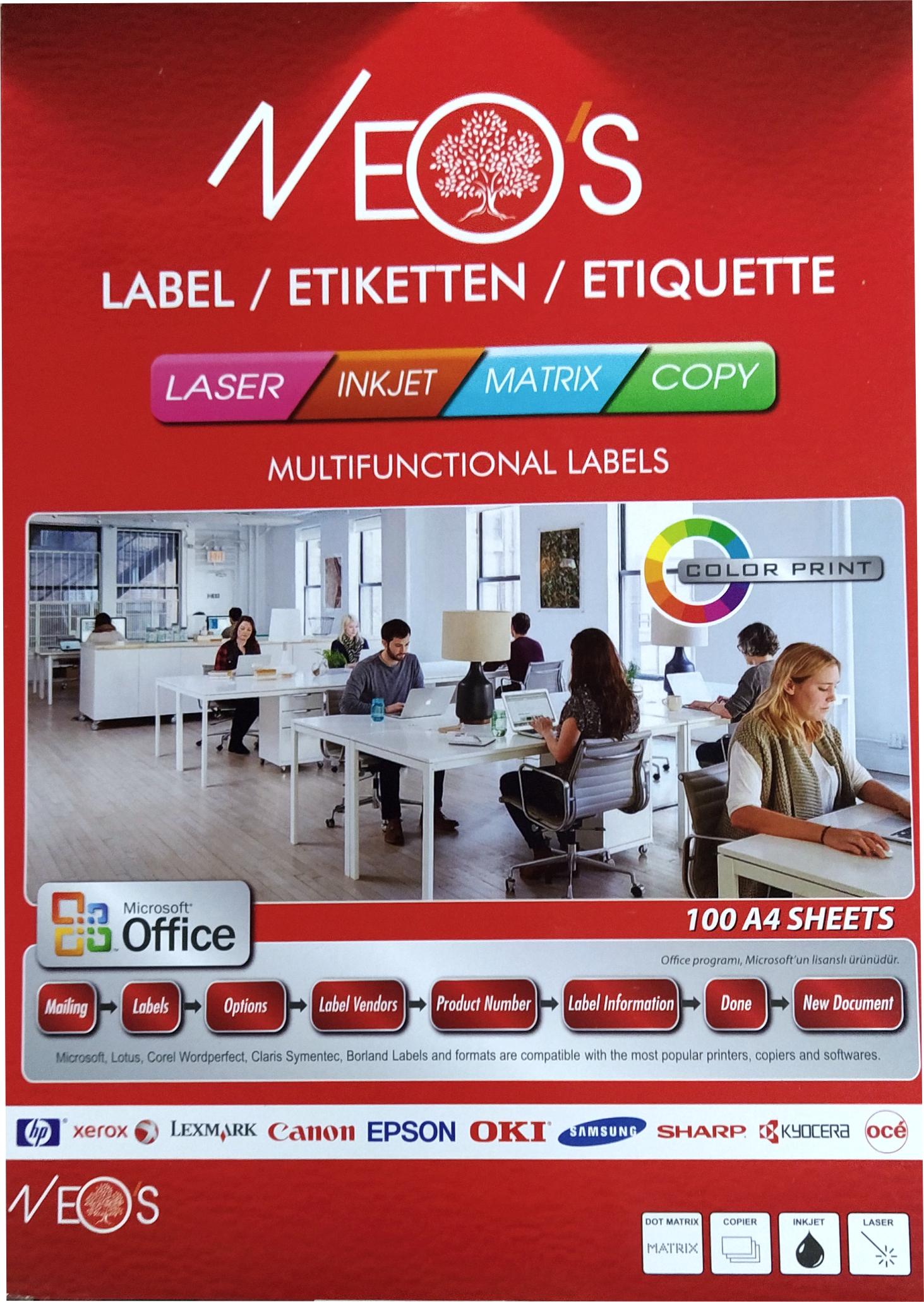 NEO Етикети, А4, 1/100, 97*42.3, 2215-0, Бела