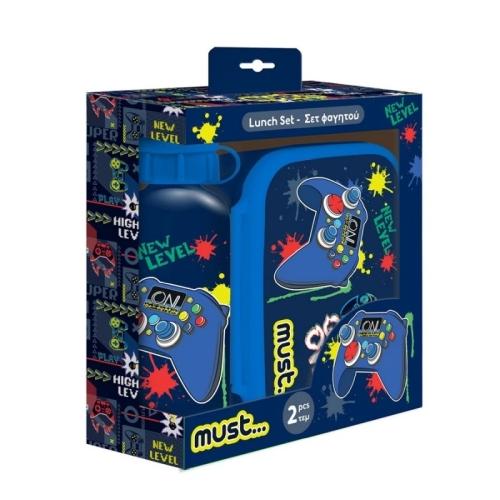 MUST Кутија за ужинка и шише за вода, Game Over, Lunch Set, 000585674