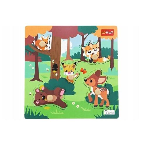 Trefl Сложувалка, Дрвена, Forest Puzzle, 5 парчиња, 18m+, 22*22 цм, Mini, 61624