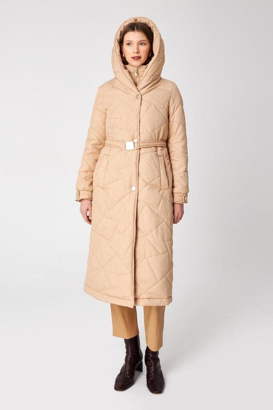 ZUHRE Елегантна беж јакна со капуљача и ремен