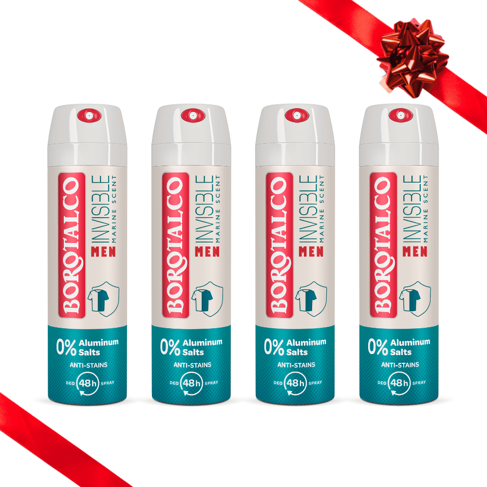 BOROTALCO Део спреј за мажи Invisible Marine 0% Aluminium 150мл сет од 4 парчиња