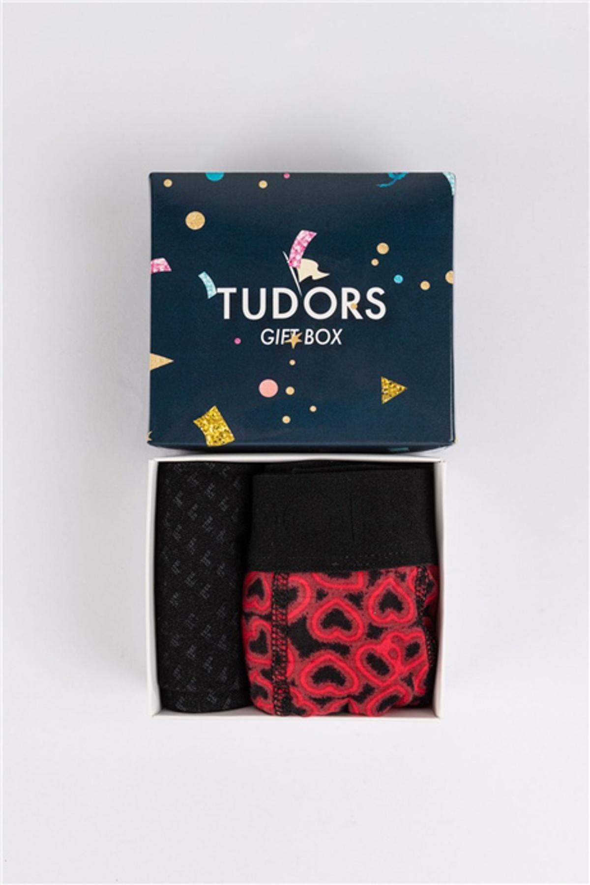 TUDORS Машки подарок сет чорапи + боксерки црно-црвени