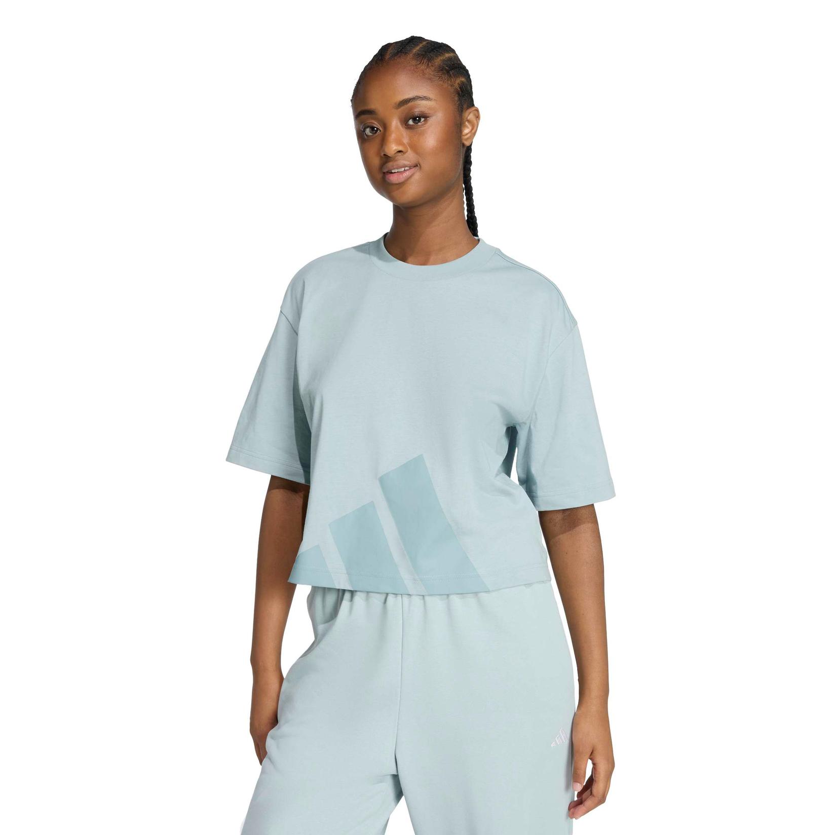 Женска маица Adidas W Bl Sj Bf T KC5236, со заоблен врат, светло сина