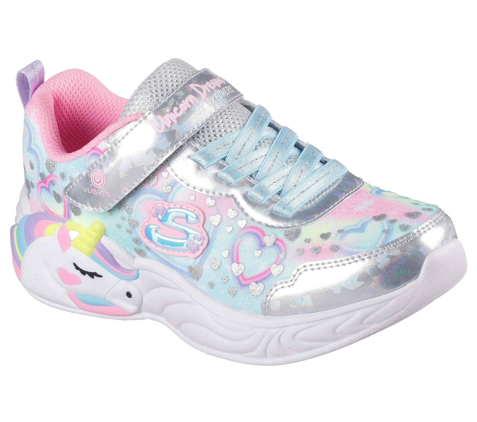 Skechers Патики за девојчиња S Lights-Еднорог Dreams-Hear, 303063L-SMLT, сребрени