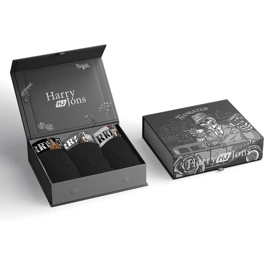 HARRY JONS Боксерки со гангстерски дезен 3 пар. во премиум кутија - црна боја