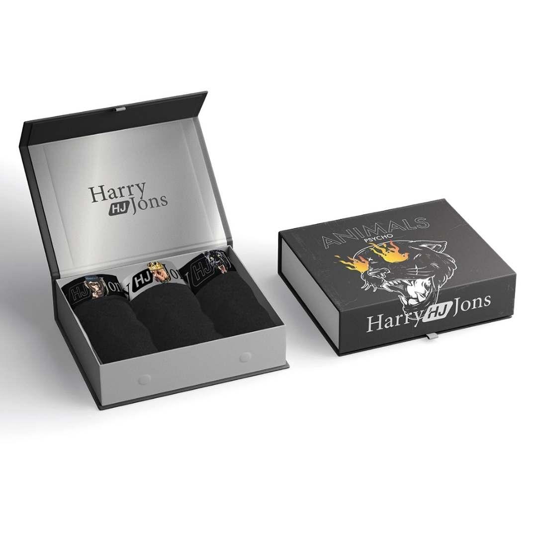 HARRY JONS Боксерки со животински дезен 3 пар. во премиум кутија - црна боја