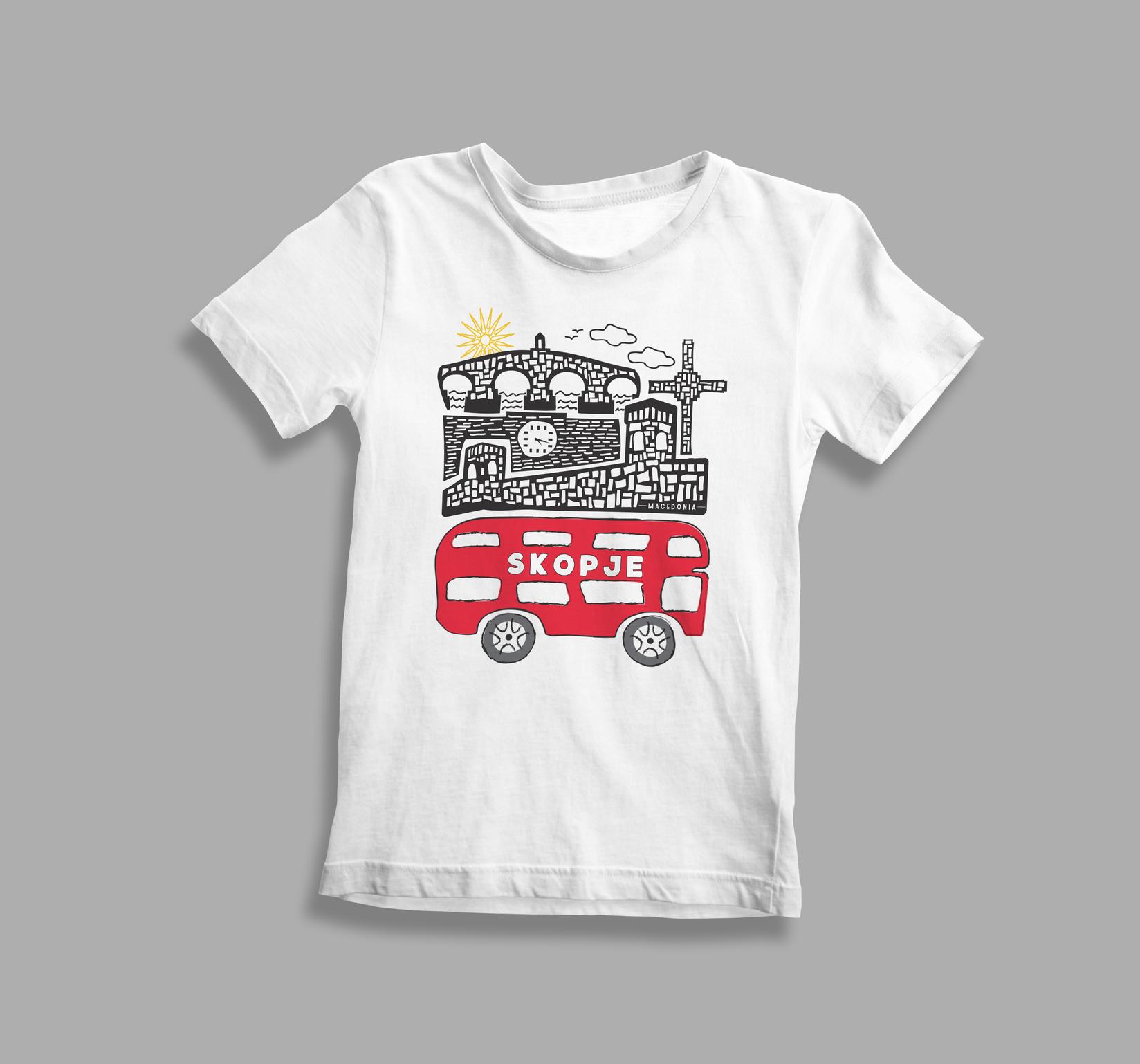 Детска памучна маица со оригинален принт од колекцијата "Градот убав"