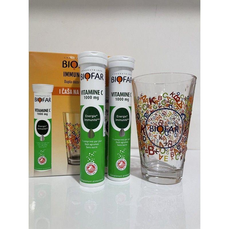 BIOFAR Biofar Immuno Pack ( 2 Vitamin C 1000Mg Шумливи Таблети X 20 Шумливи Таблети + Подарок Чаша)