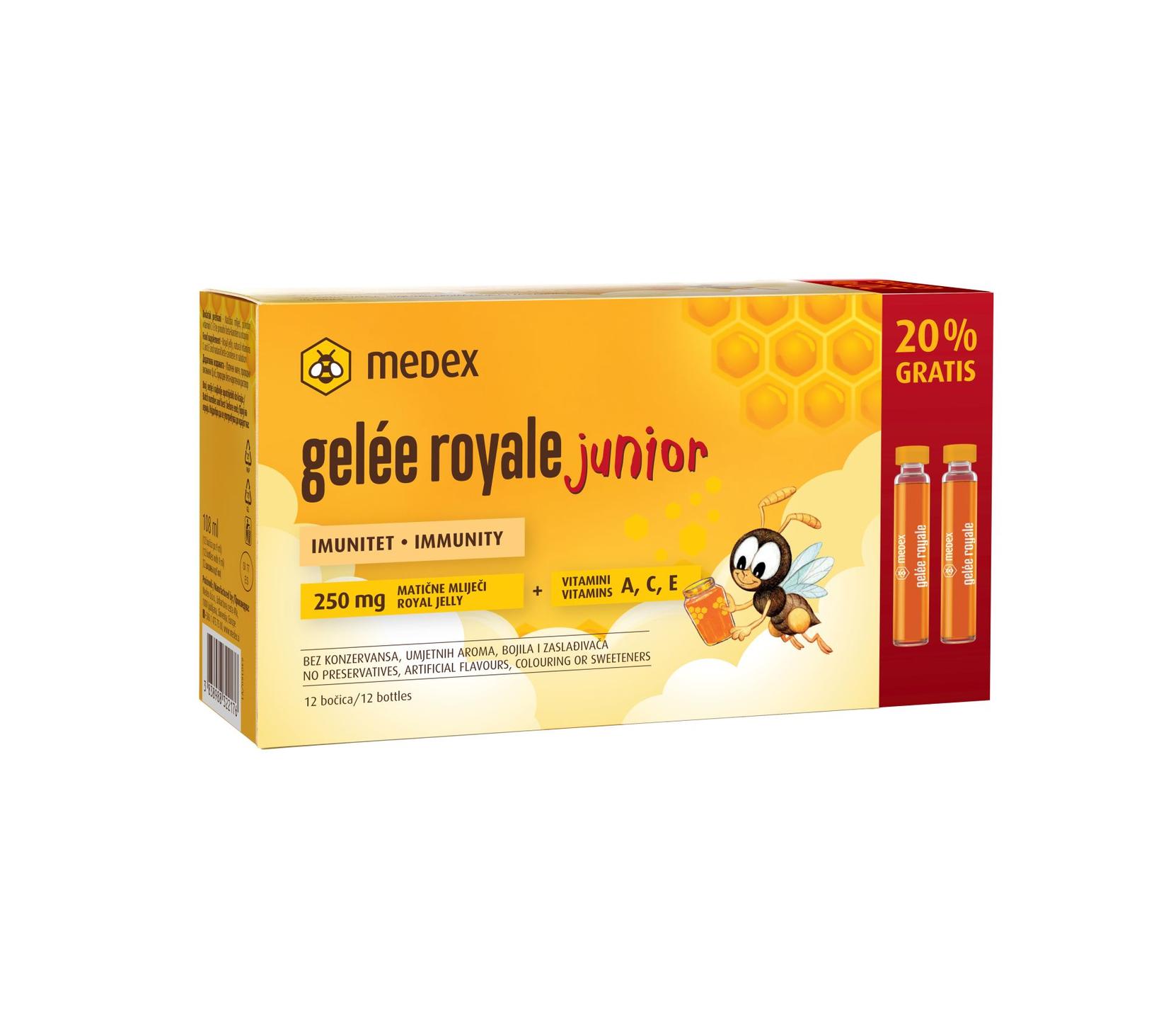 medex Medex Gelee Royale Junior Матичен Млеч во Раствор Ампули, 10 Ампули + 2 Ампули Гратис