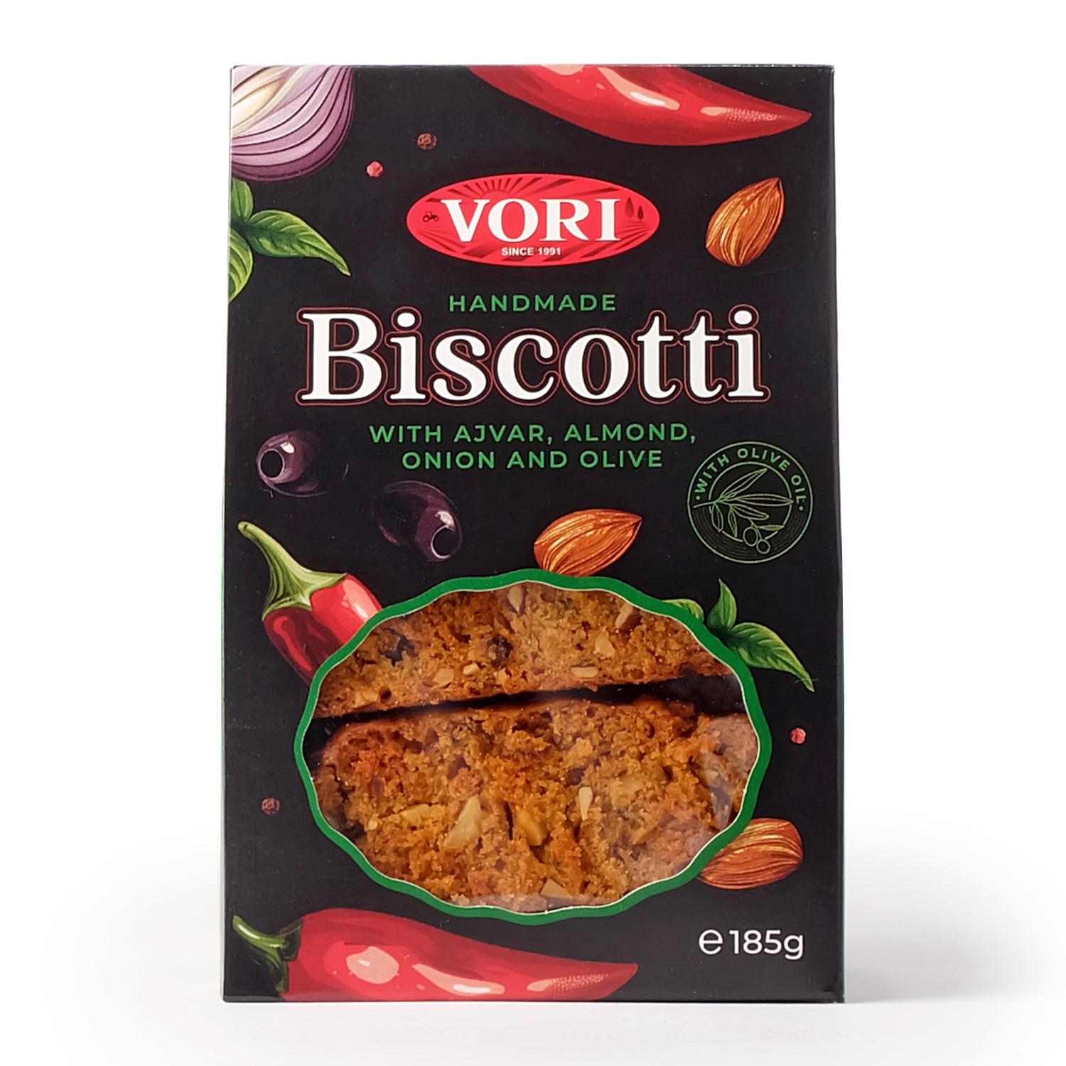 VORI'S DELICATESSEN Бисквити со ајвар, бадем, карамелизиран кромид и маслинки, 185г