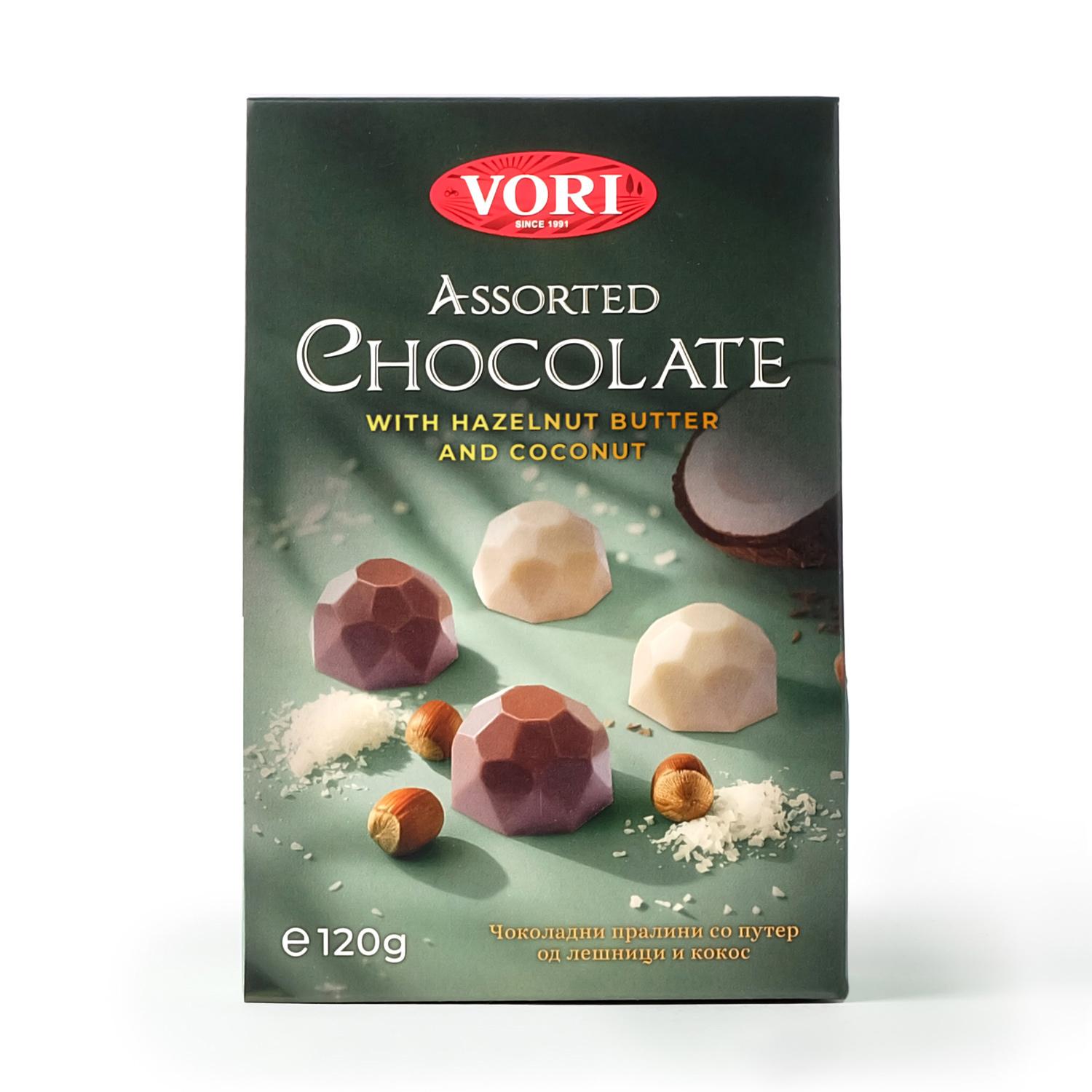 VORI'S DELICATESSEN Рачно изработени чоколади пралини со путер од лешник и кокос, 120г