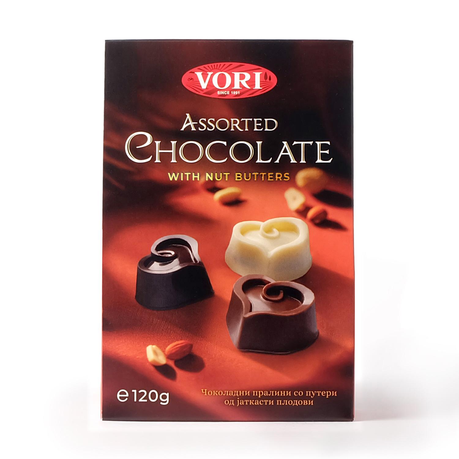 VORI'S DELICATESSEN Рачно изработени чоколадни пралини со путери од јаткасти плодови, 120г