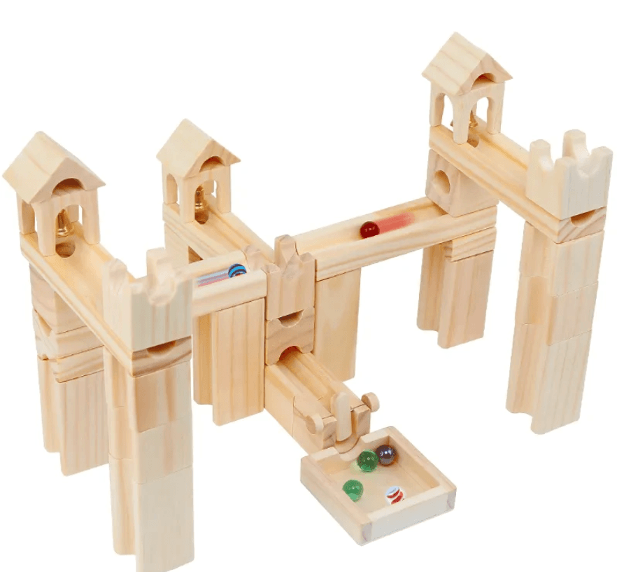 KINDERLINO Градежен лавиринт од дрво со топчиња 80п