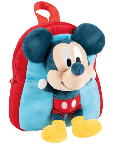 Disney Ранец Mickey Mouse, предшколски ранец, плишан, црвено-син, 3D апликација, прилагодливи ремени, 100% полиестер, 20x23x8 см