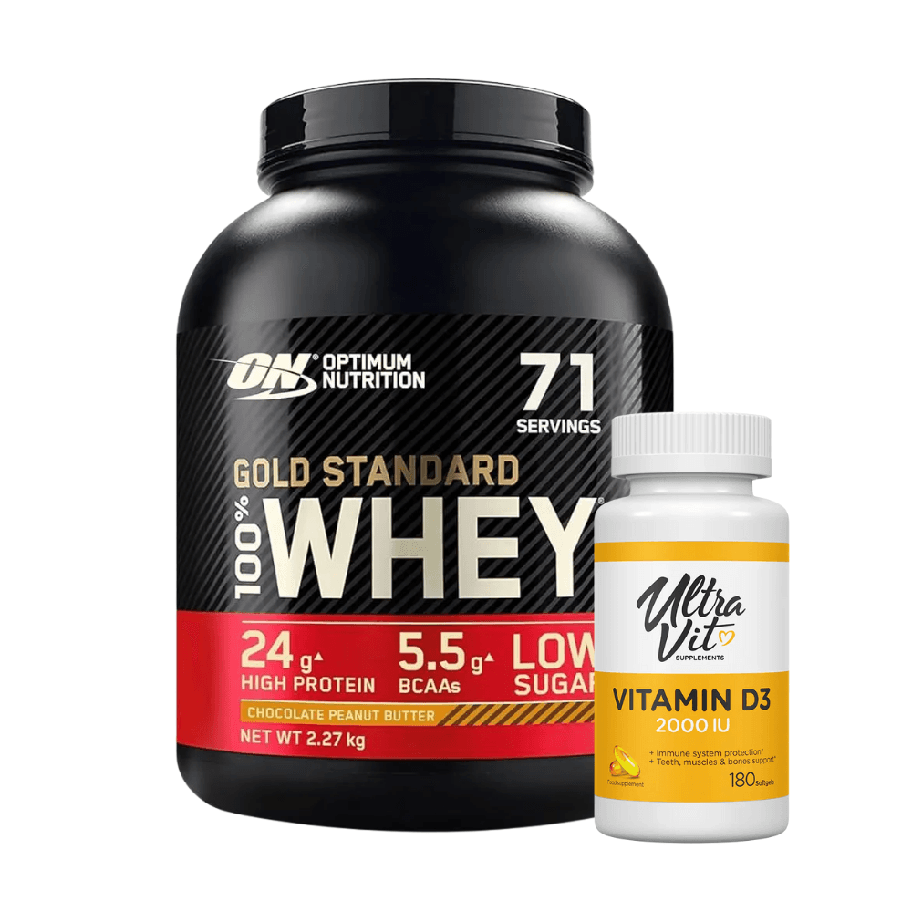 Optimum Nutrition Whey Протеин, Choco Путер Од Кикирики, 2.27Кг. + Подарок Vitamin D3 2000 IU