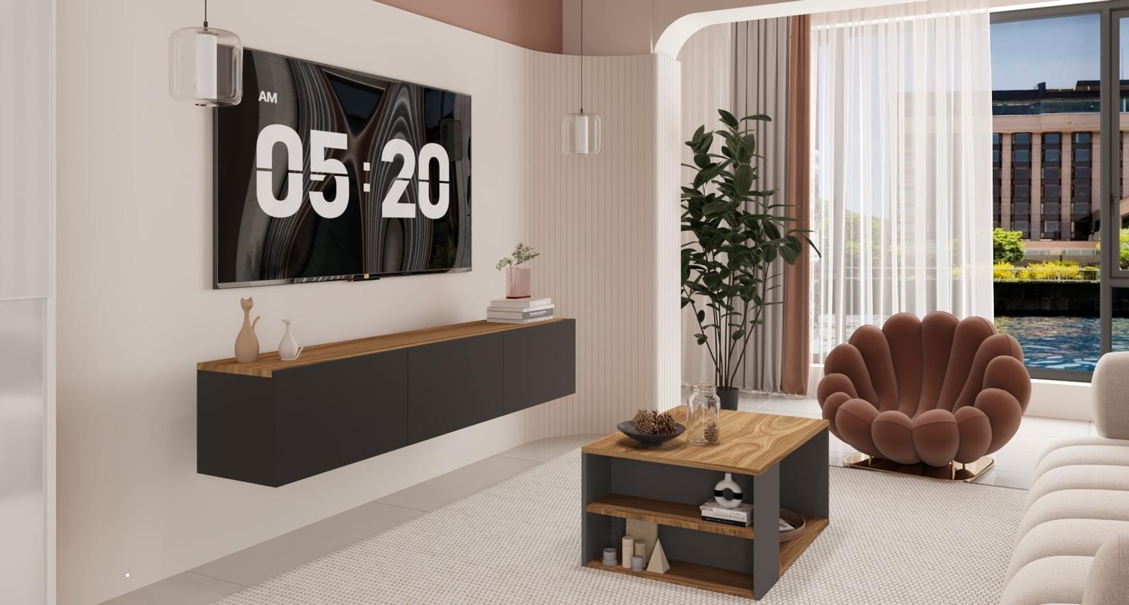 Sitonia TV Сет SORIS - ТВ комода 160 × 30 × 30 см; масичка 90 × 50 × 45 см