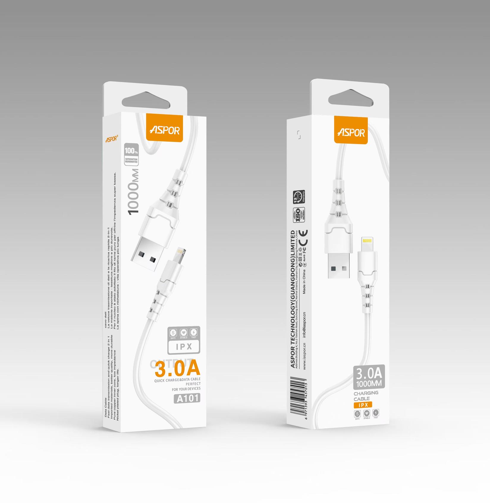 ASPOR Кабел A101 3A USB-A Кон Lightning 1m