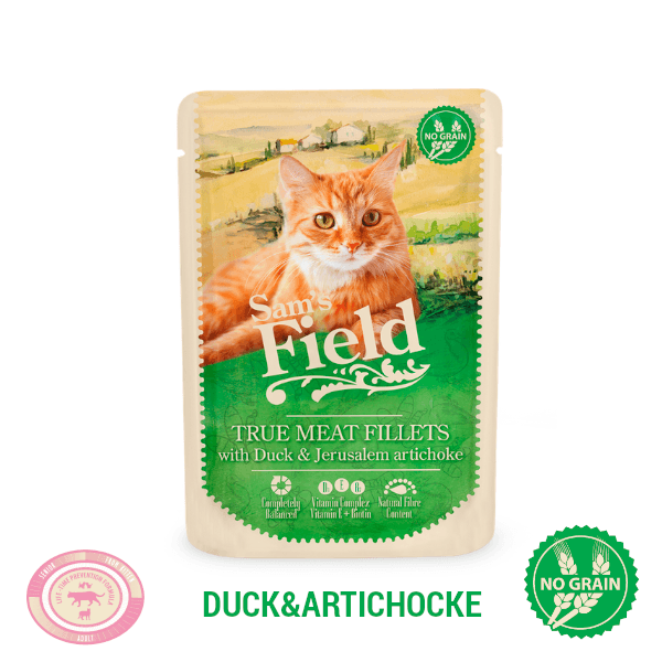 Sam's Field Мокра Храна за Мачки Duck & Jerusalem Artichoke со Патка и Ерусалемска Артичока 85g