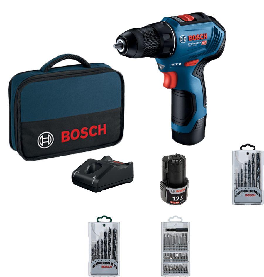 BOSCH PROFESSIONAL Батериска дупчалка / Завртувач+ Прибор во торба GSR 12V-30 (06019G9001)