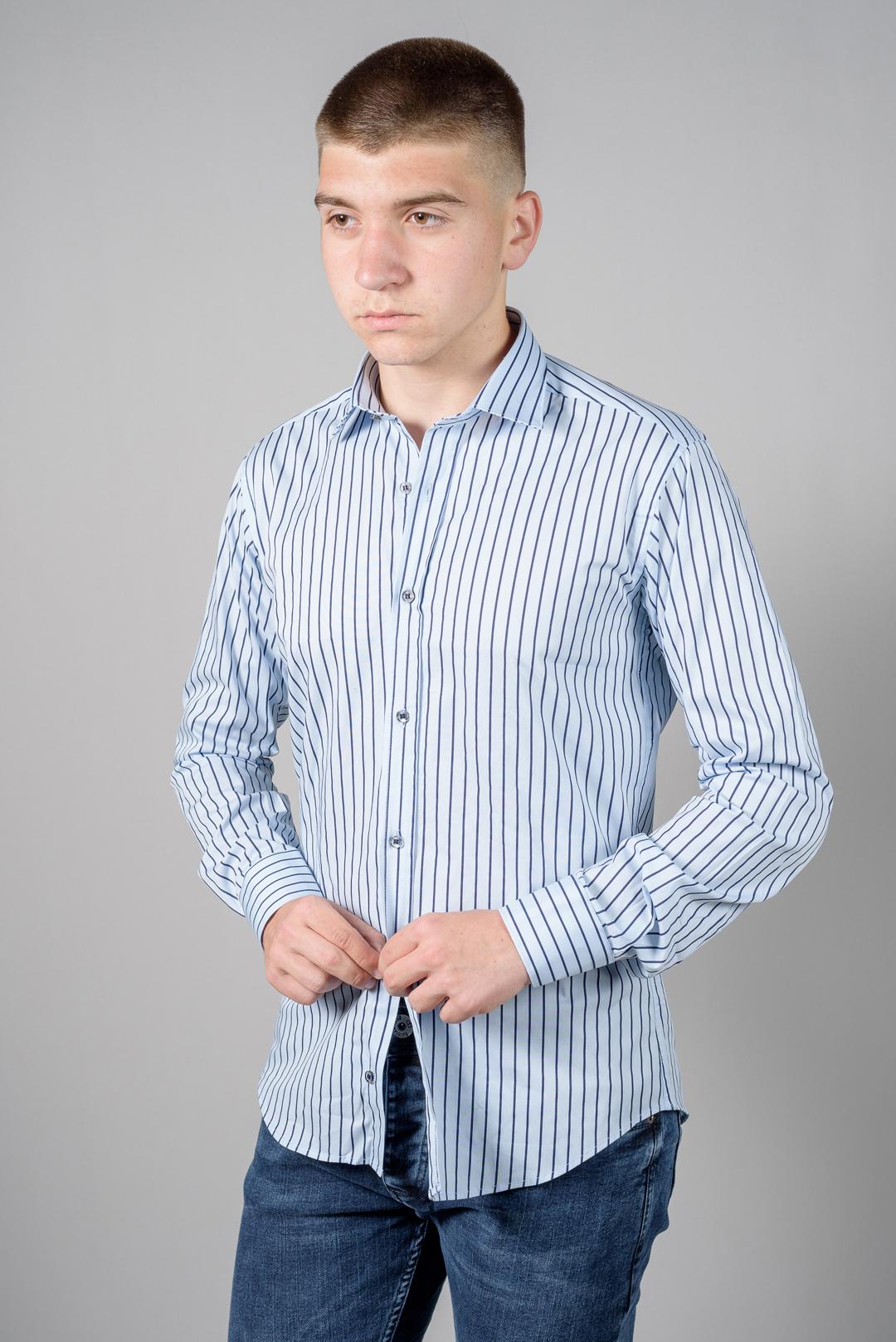 Bistro Машка Плава Кошула со Тегет Линии