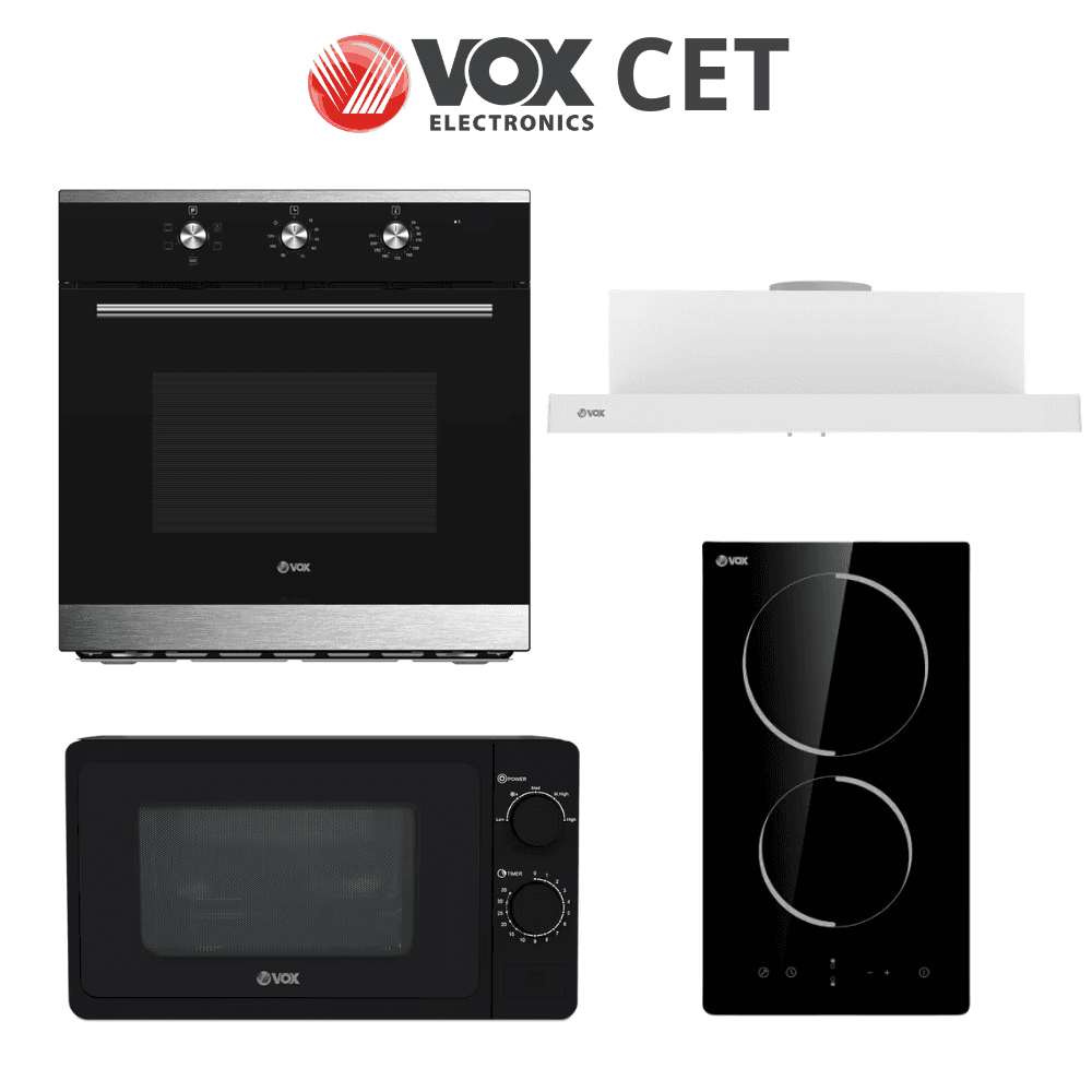 VOX Сет Бела Техника - Аспиратор PIO 6L03 W + Вградна Рерна 78 L + Микробранова M32B + Стаклокерамичка Плоча EBC 200 DBR2