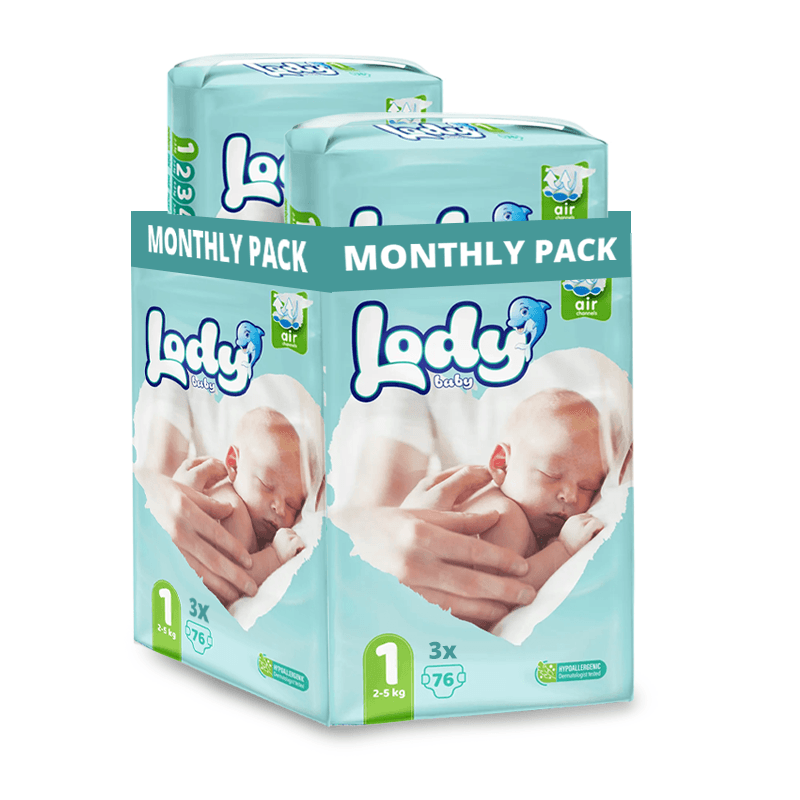 LODY BABY MONTHLY PACK Пелени 1. новороденче,2-5 кг. (228 пелени)