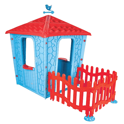 Камена куќичка со ограда, сино-црвена