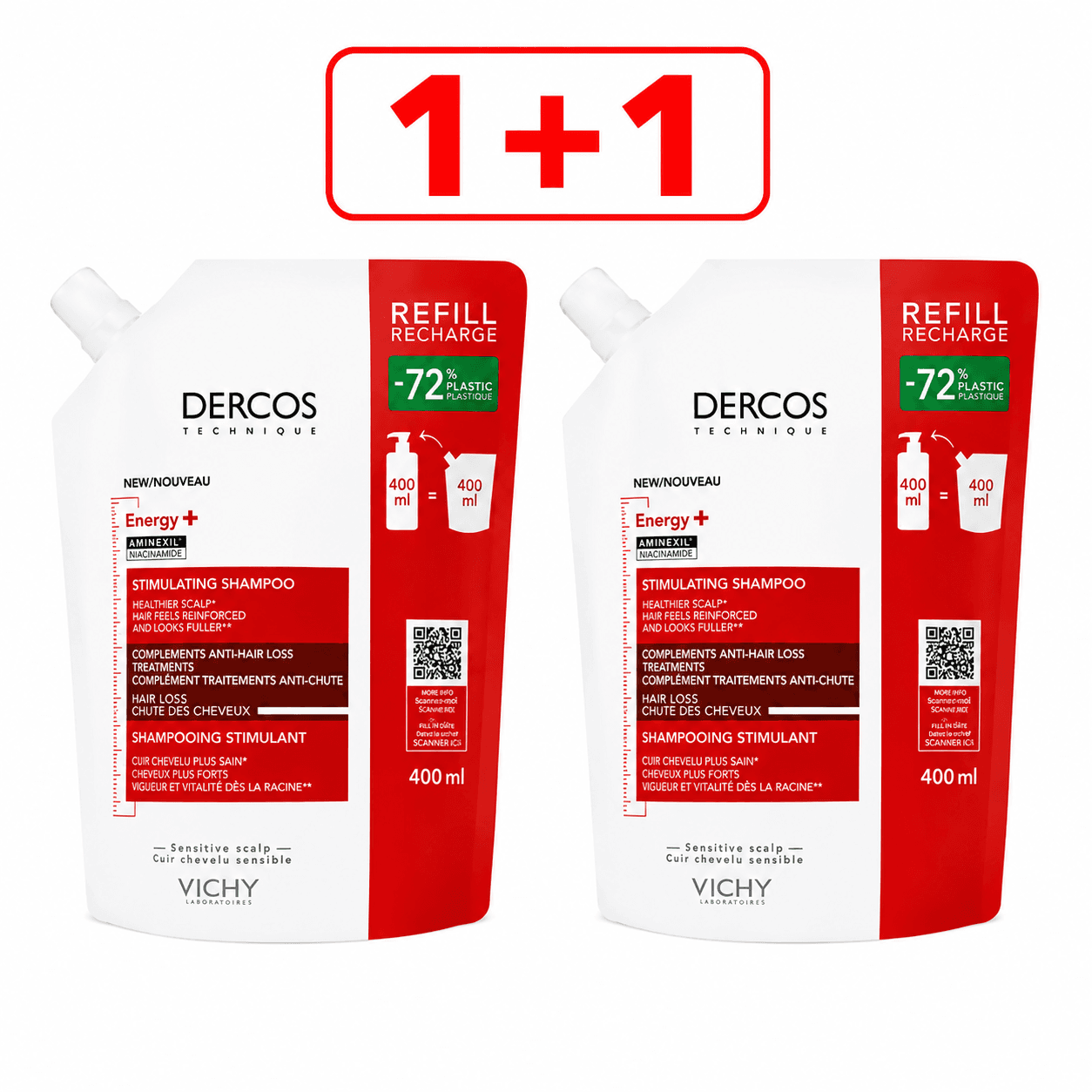 VICHY Шампон AMINEXIL ENERGY Рефил 400ml 1+1 Подарок