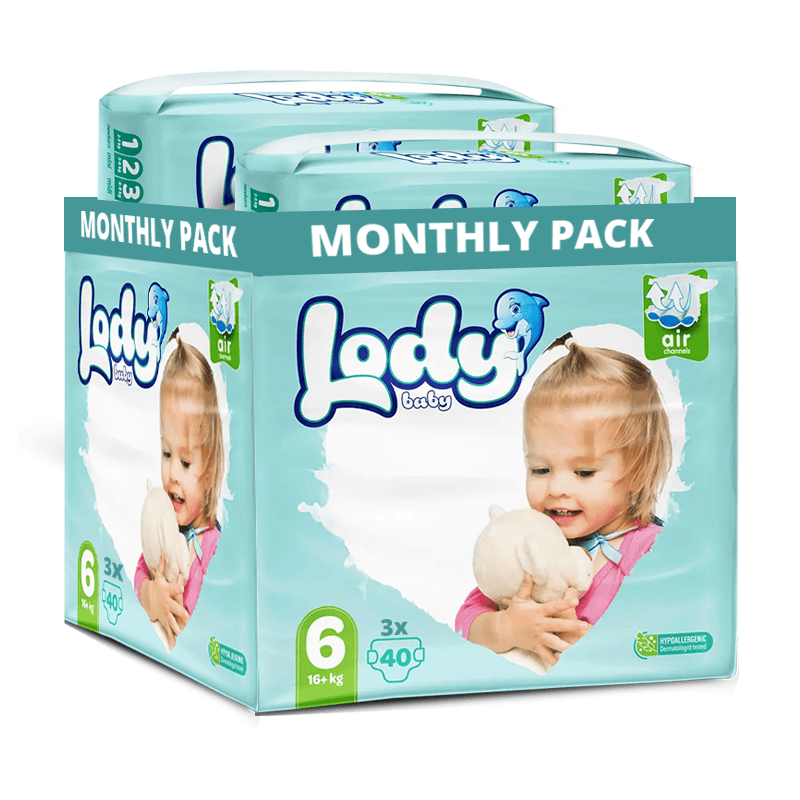 LODY BABY MONTHLY PACK  Пелени 6 XL,16+ кг. (120 пелени)