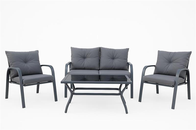 Метал Гарден комплет од 2 столчиња, двосед и маса, сива боја