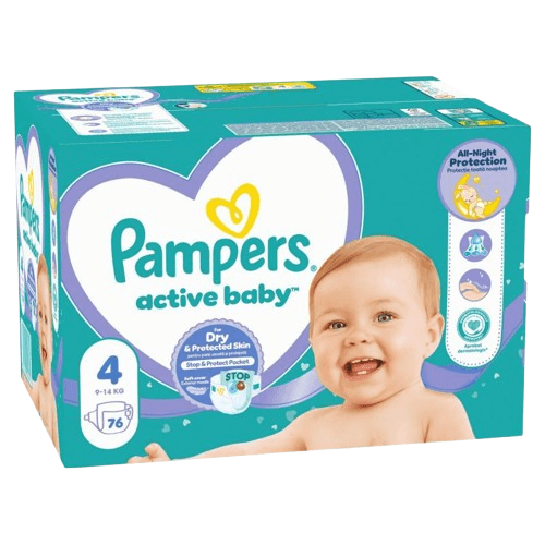 PAMPERS ACTIVE BABY 4 Пелени за деца 9-14kg 76 парчиња