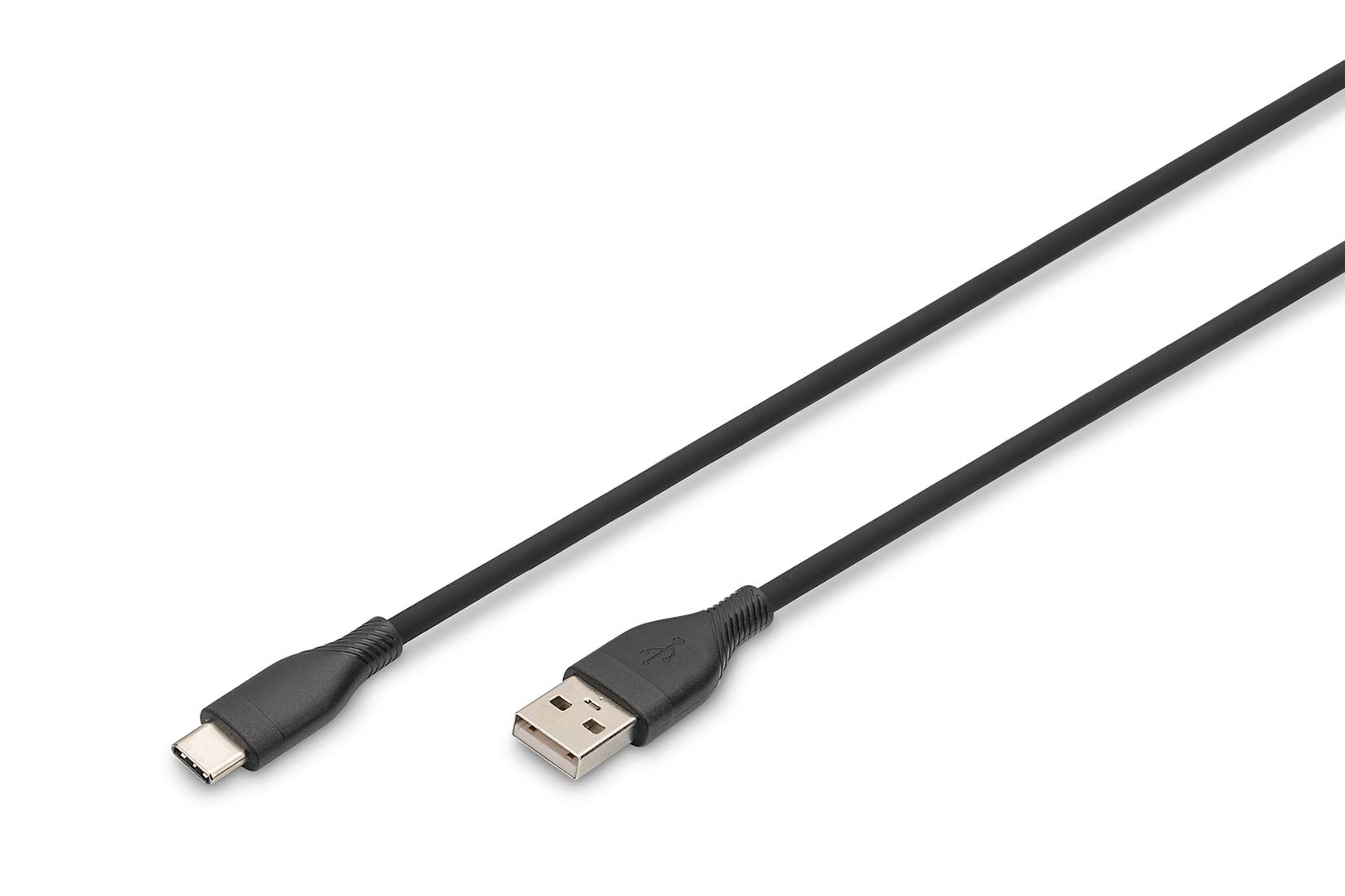 DIGITUS USB-C силиконски кабел за напојување 60W 1m, Црн