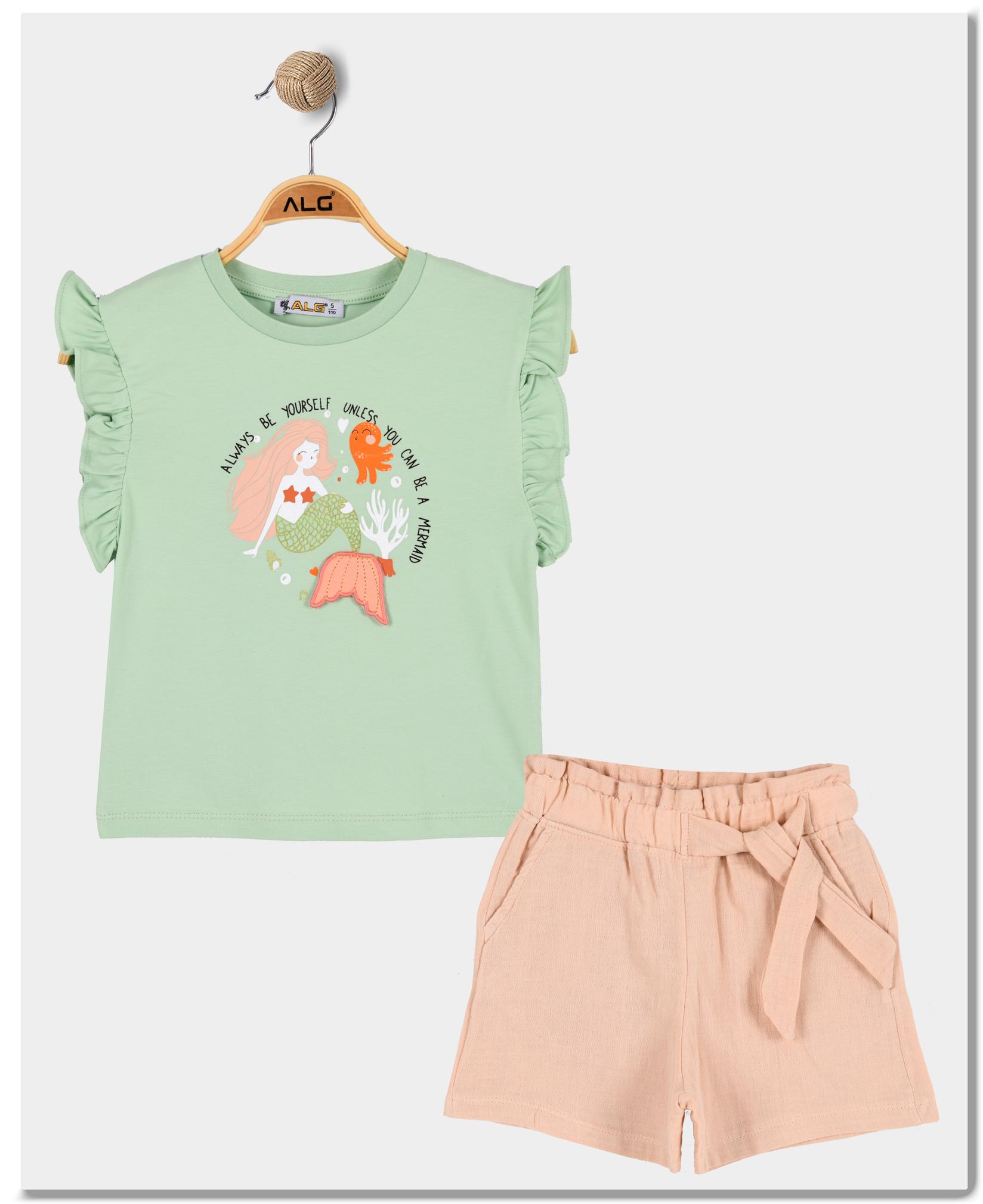 ALG Детски женски комплет зелено/розев