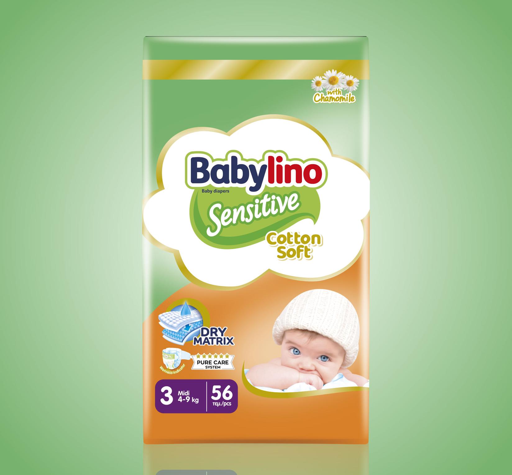 BABYLINO Пелени Сензитив бр.3 4-9кг/56