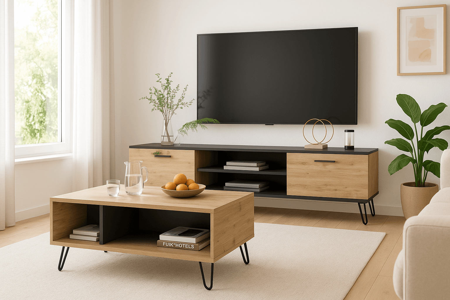 Sitonia TV Сет Priva - ТВ комода 160 × 40 × 30 см; масичка 100 × 43 × 45 см