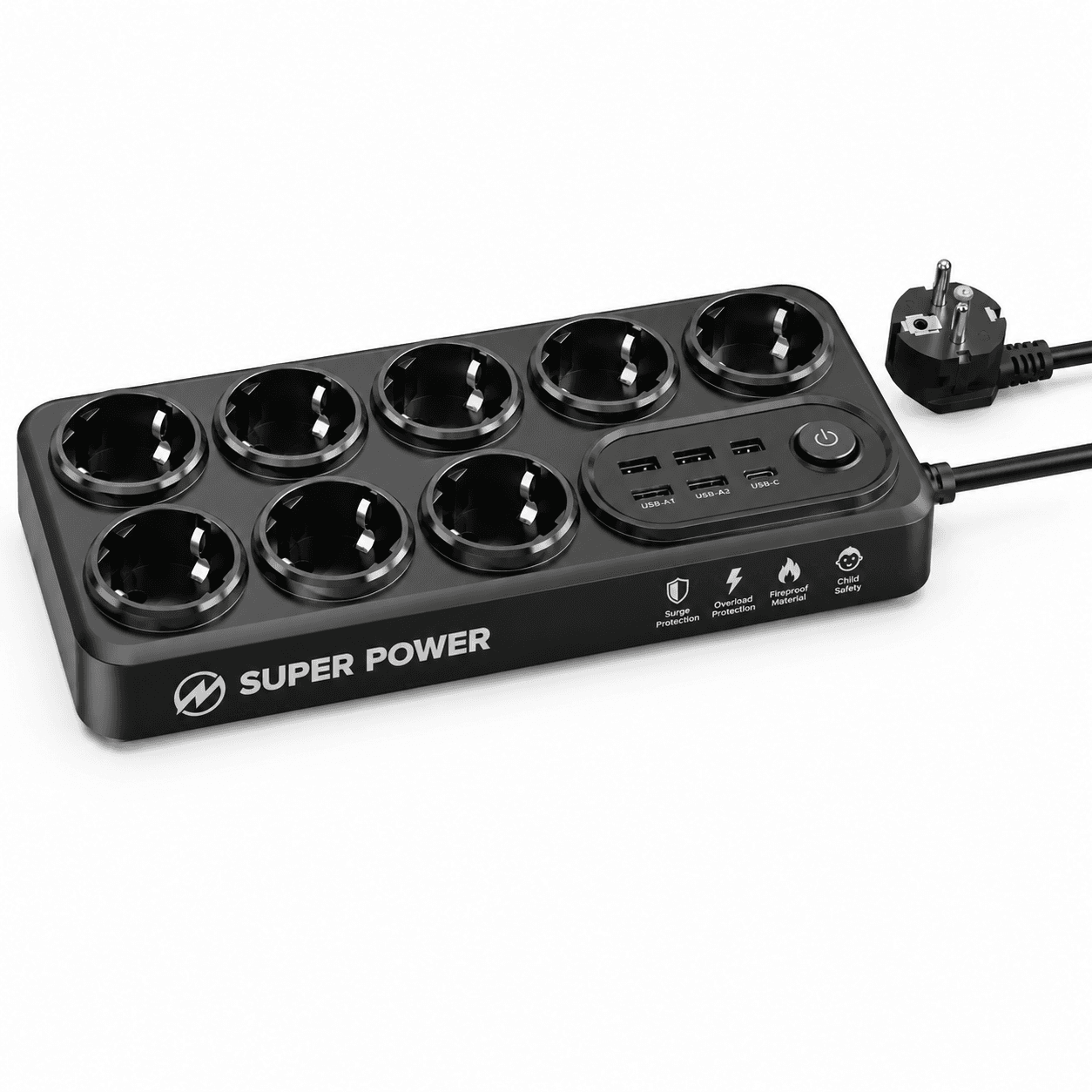MOXOM Продолжен Кабел MX-ST22 Со 4 USB, 2 PD И 8 Приклучоци 2m