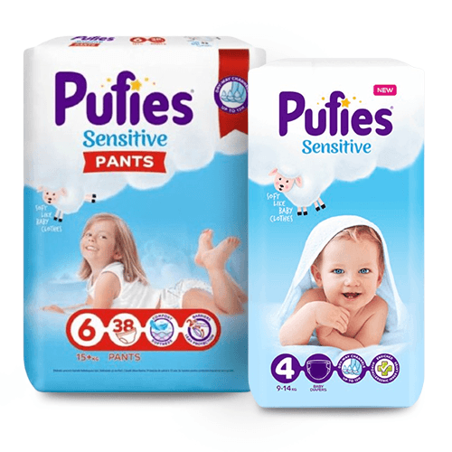 PUFIES Сет Sensitive Pants Maxi XL 38 + Гратис Пелени 4, 20 парчиња