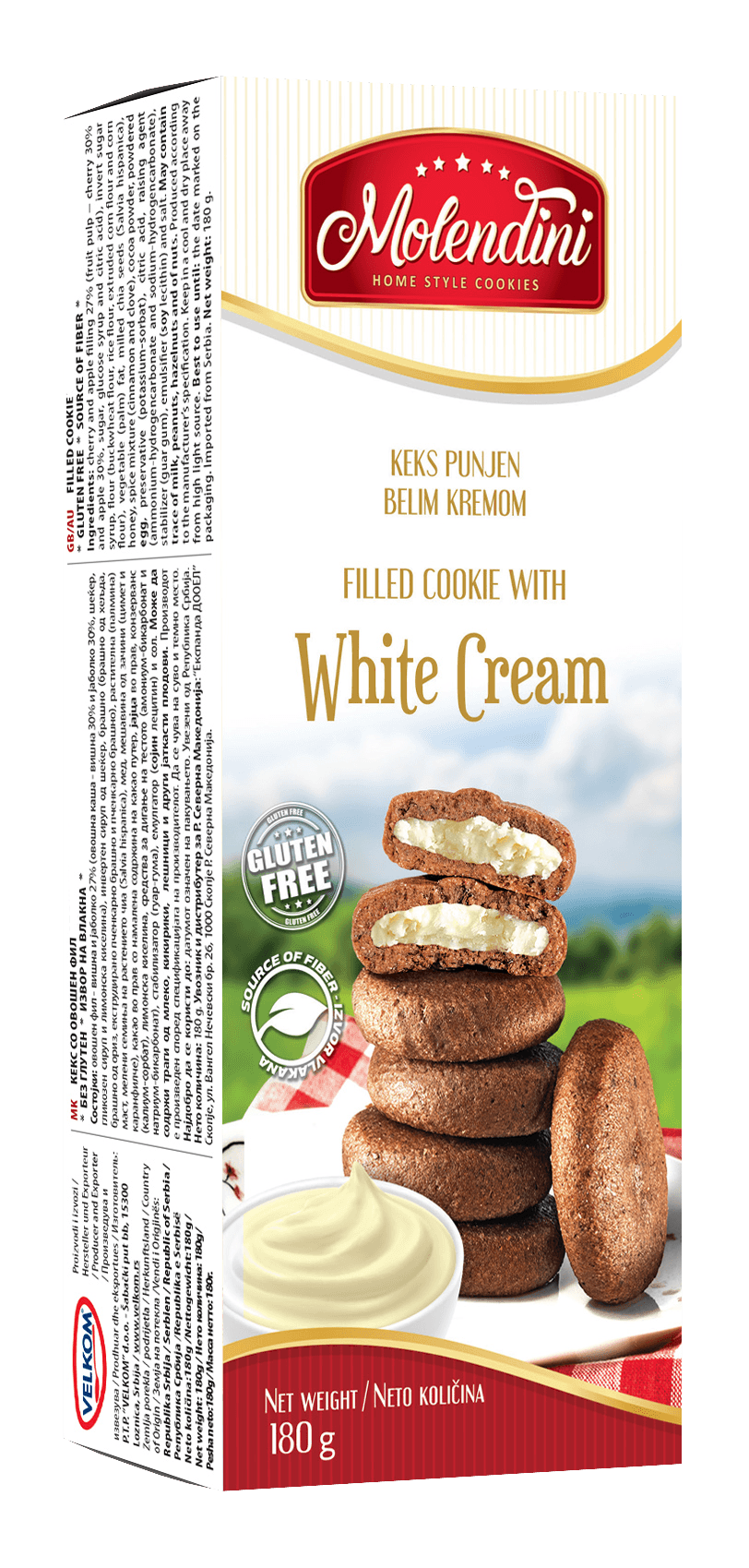 MOLENDINI Без глутенски Кекс полнет со бел крем - 180г.
